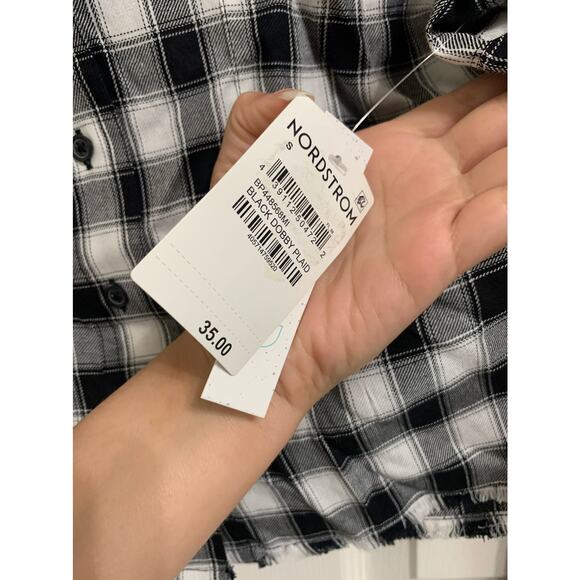 Abound black white Tibetan Dobby Plaid Top Size Small NEW - Picture 3 of 6